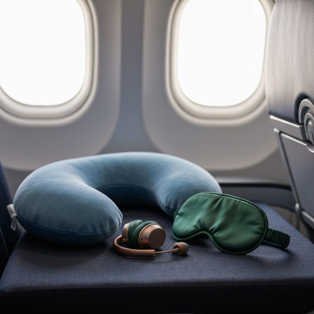 Seyahat konforu için yastık ve göz bandı